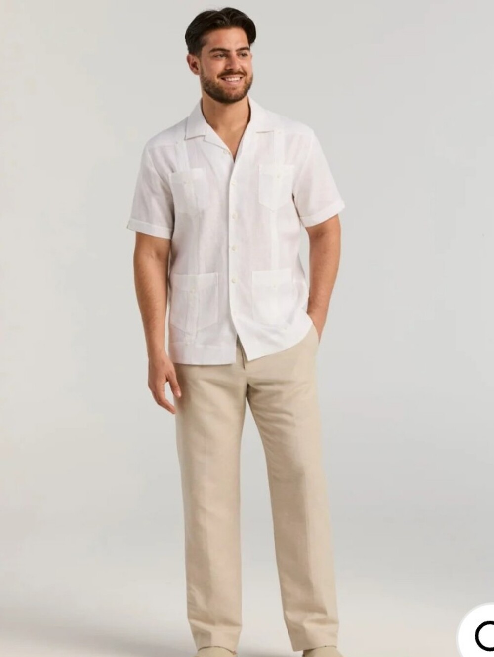 Cubavera Men's Short-Sleeve Shirt 100% linen button up White Y2K Cottagecore Ret